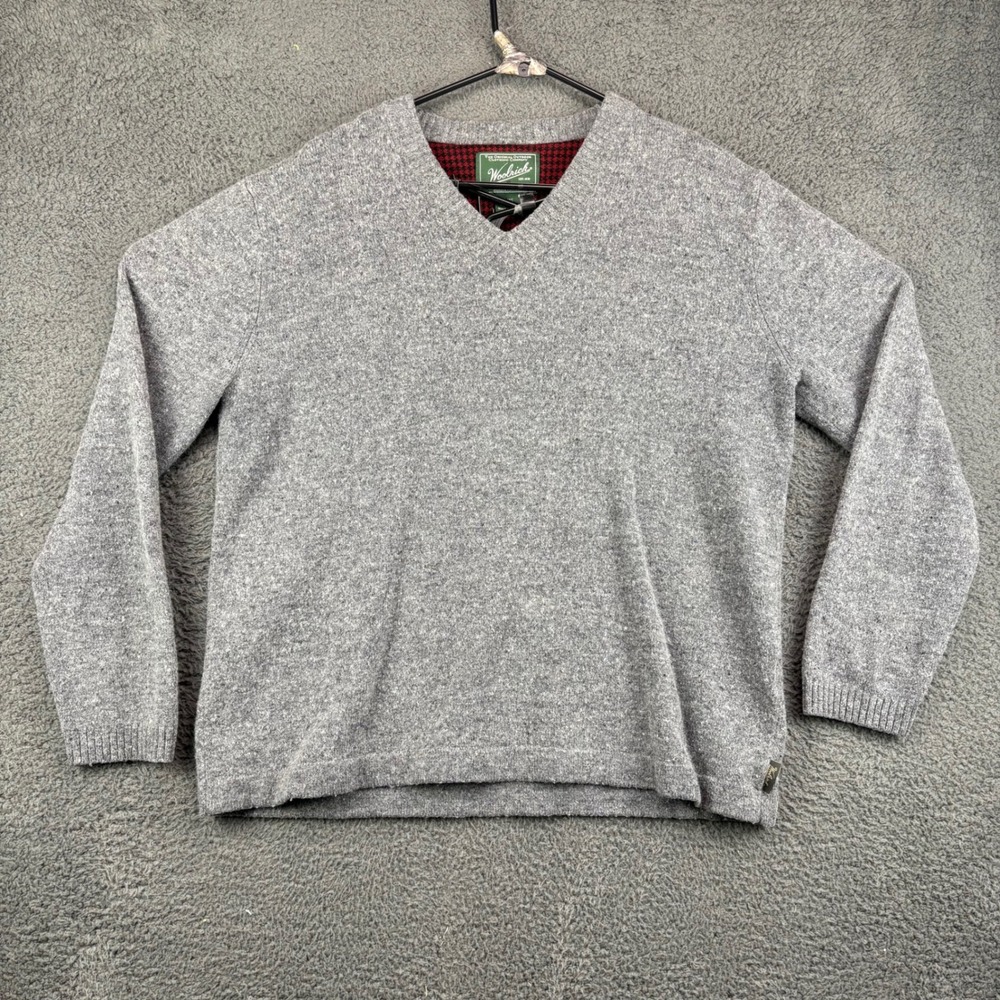 Woolrich Mens Gray Heather V‎ Neck Long Sleeve Sweater Size L Lambswool Blend